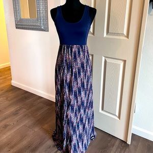 Mudd Maxi dress, dark blue with designs, size small, only worn once.